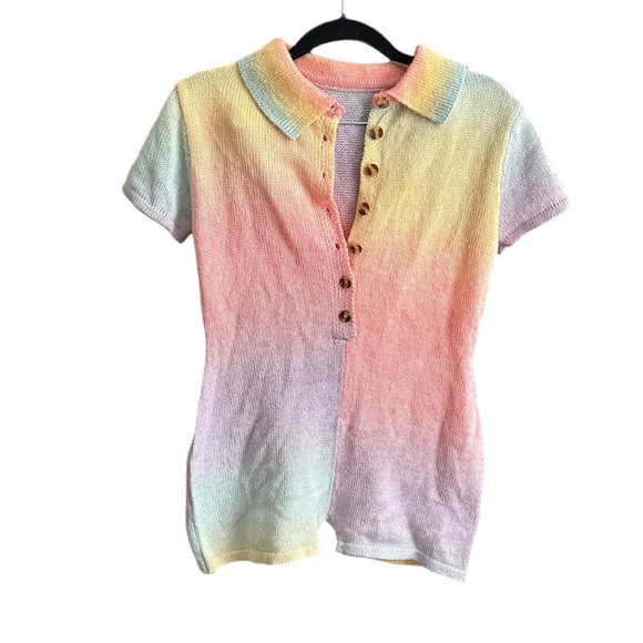 Multicolor Pastel Rainbow Sweater  Collared Romper size medium - Picture 1 of 9